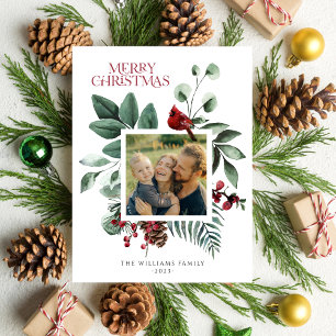 Elegant Christmas Botanical Foliage Square 1 Photo Holiday Postcard