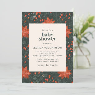 Elegant Christmas Botanical Green Baby Shower Invitation