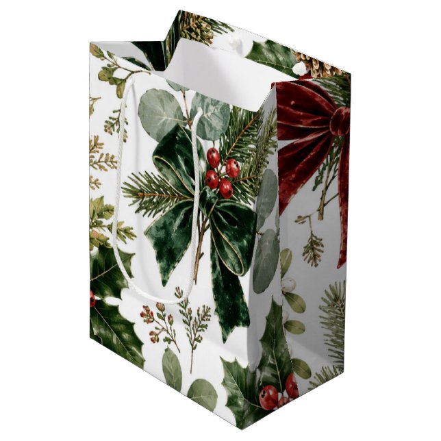 Elegant Christmas Botanical Pattern  Medium Gift Bag (Front Angled)
