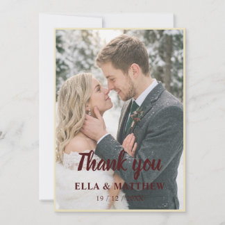 Elegant Christmas Botanical Wedding Photo Thank You Card