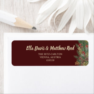 Elegant Christmas Botanical Wedding Return Address Label
