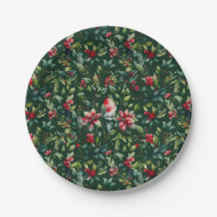 Elegant Christmas Botanical Winter Robin Holiday Paper Plate