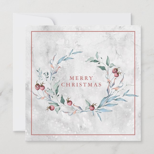 Elegant Christmas Botanical Wreath Card (Front)