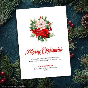 Elegant Christmas Bouquet Script Font Greeting  Holiday Card