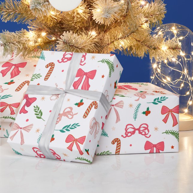Elegant Christmas bow and candy pattern Wrapping Paper (Holidays)