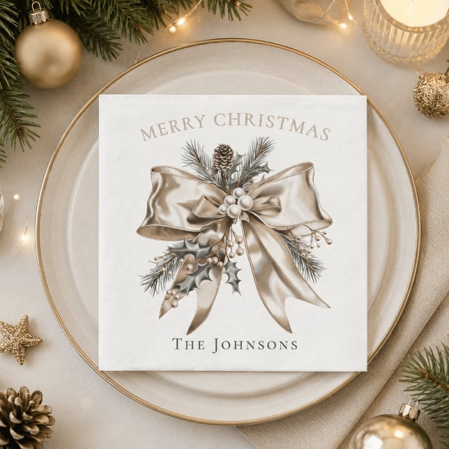 Elegant Christmas Bow Personalised Napkins (Creator Uploaded)