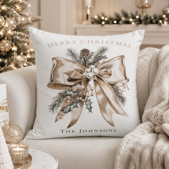 Elegant Christmas Bow Personalised Pillow (Creator Uploaded)