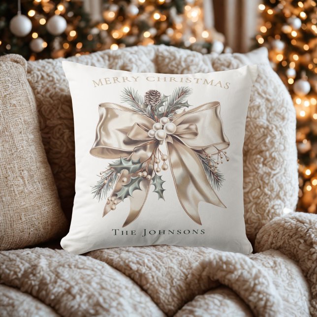 Elegant Christmas Bow Personalized Pillow (Creator Uploaded)