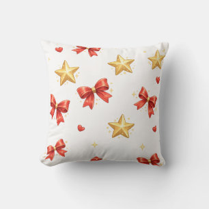 Elegant Christmas Bows and Golden Stars Cushion