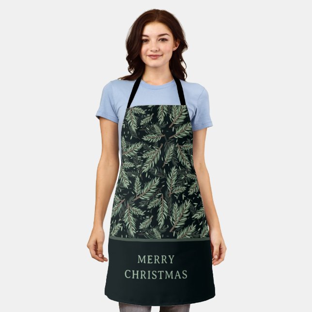 Elegant Christmas Branches on Black Apron (Worn)