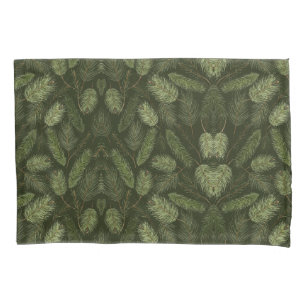 Elegant Christmas Branches on Black Pillowcase