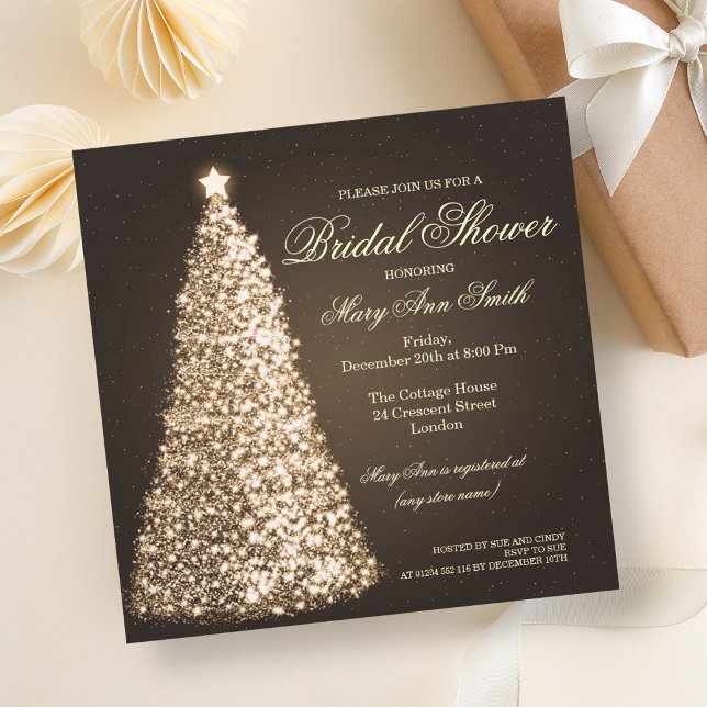 Elegant Christmas Bridal Shower Gold Invitation (Elegant Christmas Bridal Shower Gold Invitation)