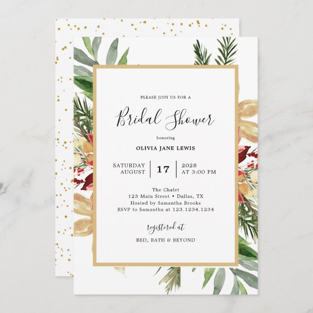 Elegant Christmas Bridal Shower Invitation (Front/Back)