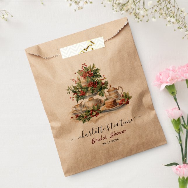 Elegant Christmas Bridal Shower Tea Time Party Favour Bag (Sealed)