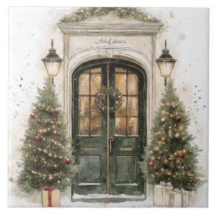 Elegant Christmas Brownstone Door Ceramic Tile