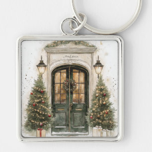 Elegant Christmas Brownstone Door Key Ring