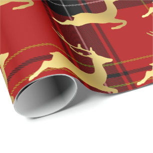 Elegant Christmas Buffalo Plaid Pattern & Gold Wrapping Paper