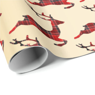 Elegant Christmas Buffalo Plaid Reindeer & Gold Wrapping Paper