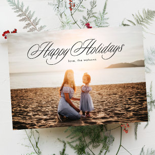 Elegant Christmas Calligraphy Photo Happy Holiday Card