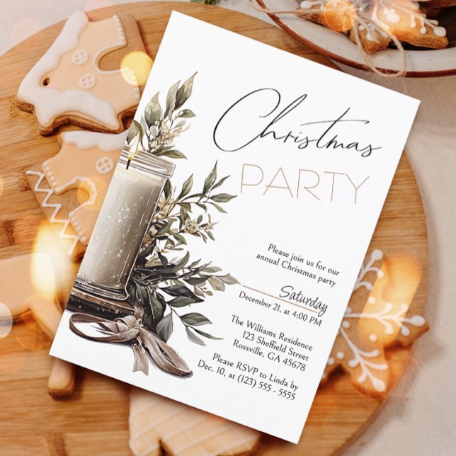 Elegant Christmas Candle Holiday Party  Invitation (Invite your guests to your Christmas celebration with this heartwarming and cozy holiday invitation.)