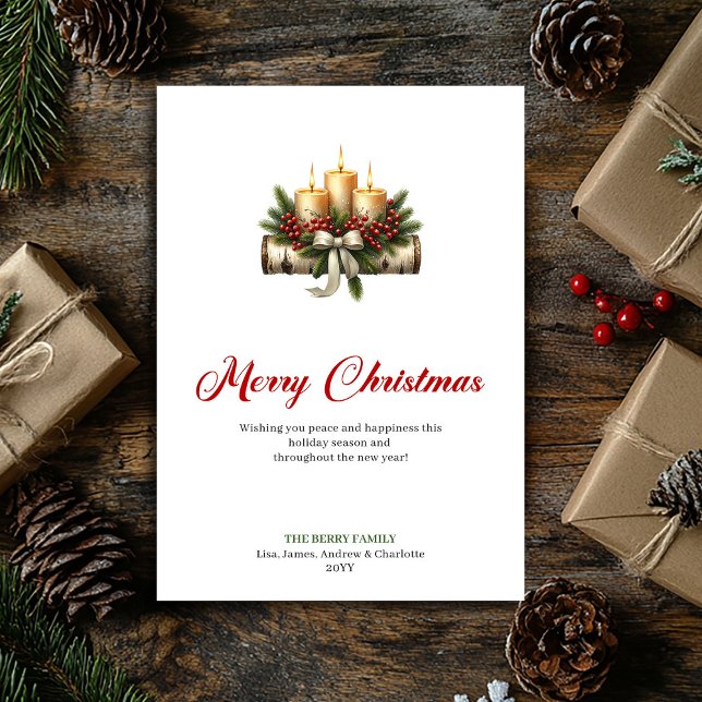 Elegant Christmas candles pine holly design card (Elegant Christmas candles pine holly design card)