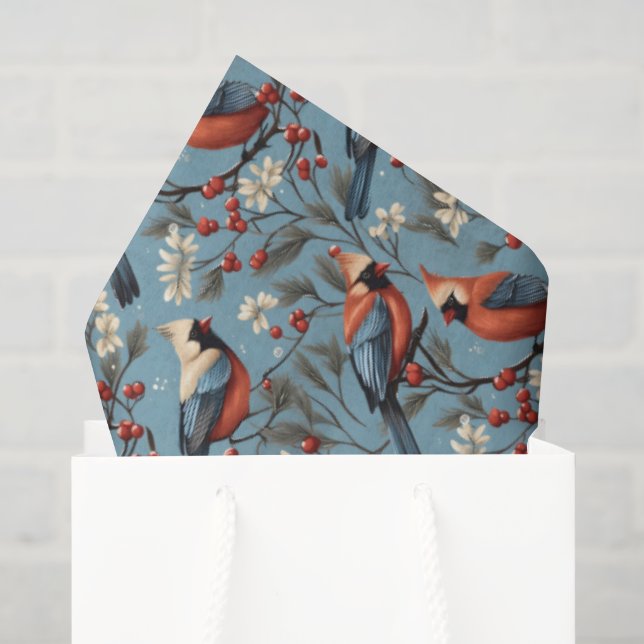 Elegant Christmas Cardinal Bird Pattern Tissue Paper (Gift Bag)