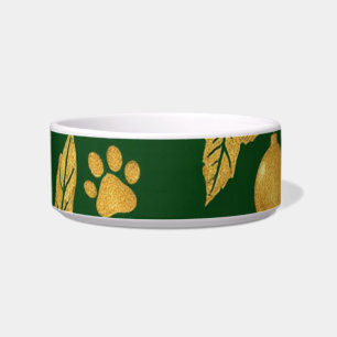 Elegant Christmas Cat Bowl – Gold & Green Festive