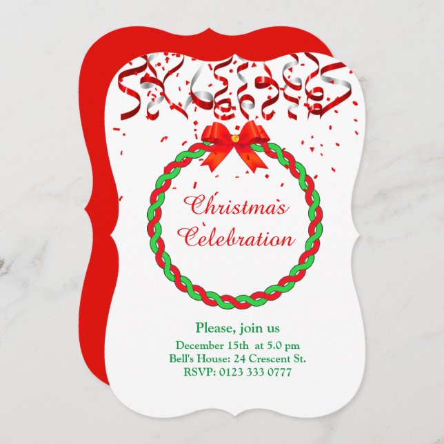 Elegant Christmas celebration on red & white Invitation (Front/Back)
