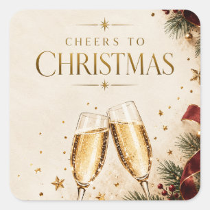 Elegant Christmas,Champagne Toast Luxury Holiday Square Sticker