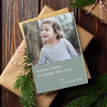 Elegant Christmas Cheer | Grayish Green Photo Chic Holiday Card<br><div class="desc">Simple, stylish, elegant folded holiday photo card with modern minimal typography quote "holiday cheer and a happy new year" in white on a grayish forest sage green background. The name, year and greeting can be easily customised for a personal touch. A sophisticated, minimalist and contemporary christmas card to stand out...</div>