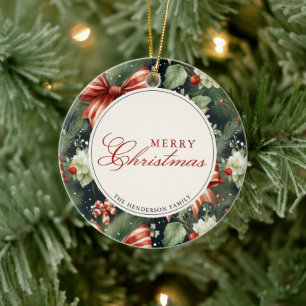 Elegant Christmas Cheer Personalised Ceramic Ornament