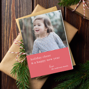 Elegant Christmas Cheer Raspberry Red Photo Holiday Card