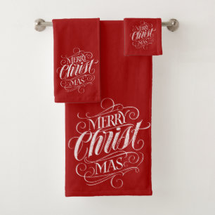 Elegant CHRISTmas Christian Calligraphy Chalk Red Bath Towel Set