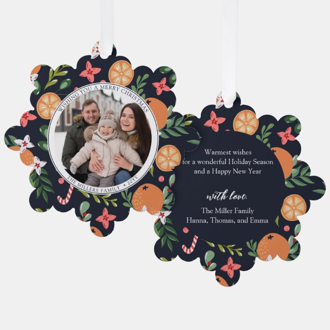 Elegant Christmas citrus Photo  Tree Decoration Card (Front/Back)