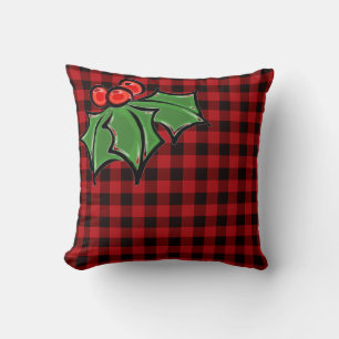 Elegant Christmas classic Red Plaid Holly berries  Cushion