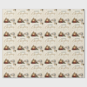 Elegant Christmas,Classic Snowy Pine Cones, Bows Wrapping Paper