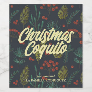 Elegant Christmas Coquito Winter Botanical Wine Label