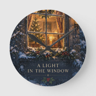 Elegant Christmas ,Cosy Light in the Window Winter Round Clock