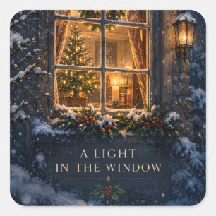 Elegant Christmas ,Cosy Light in the Window Winter Square Sticker