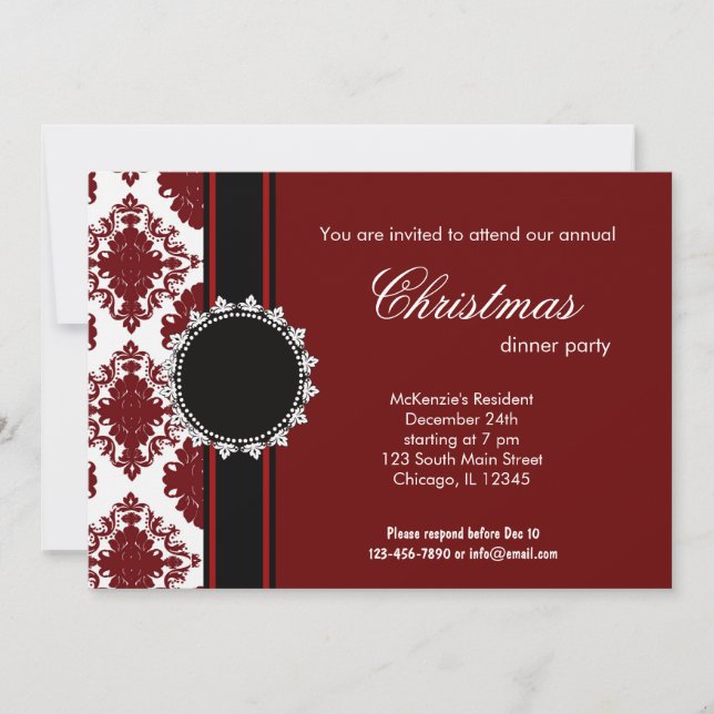Elegant Christmas Damask Invitation (Front)