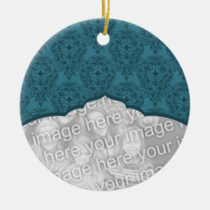 Elegant Christmas Damask Ornament, Blue Ceramic Tree Decoration