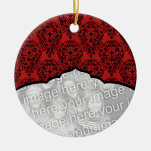 Elegant Christmas Damask Ornament, Red Ceramic Tree Decoration