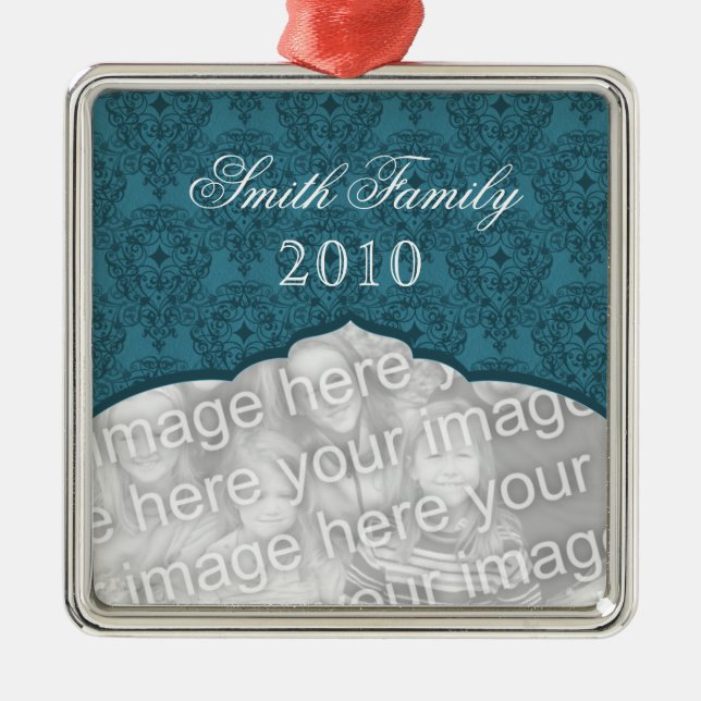 Elegant Christmas Damask Premium Square Ornament (Front)