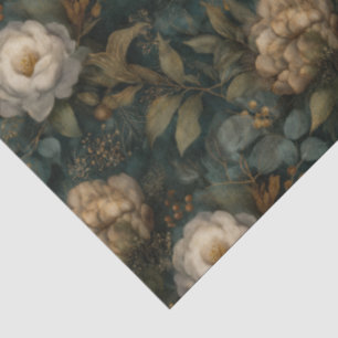 Elegant Christmas Dark Green and White Floral Tissue Paper