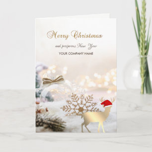 Elegant,Christmas Deer,Balls,Snowflakes Holiday Card