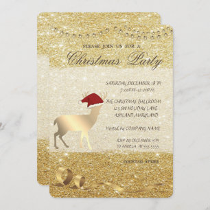 Elegant Christmas Deer ,Glittery ,Christmas Party Invitation