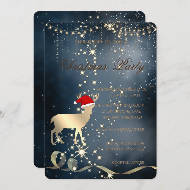 Elegant Christmas Deer Santa Hat,Christmas Party Invitation (Front/Back)