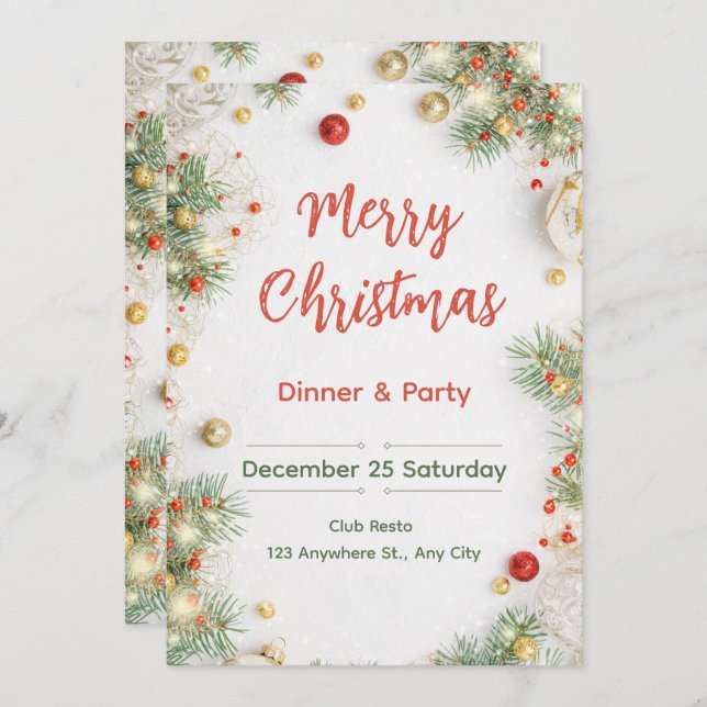 Elegant Christmas Dinner Invitation (Front/Back)