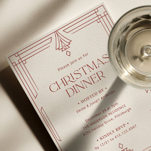 Elegant Christmas Dinner Ivory and Red Holiday Invitation