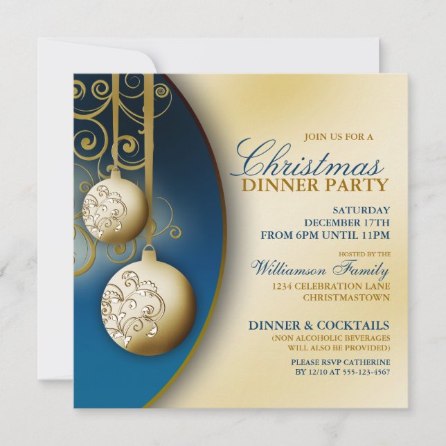Elegant Christmas Dinner Party Invitation (Front)